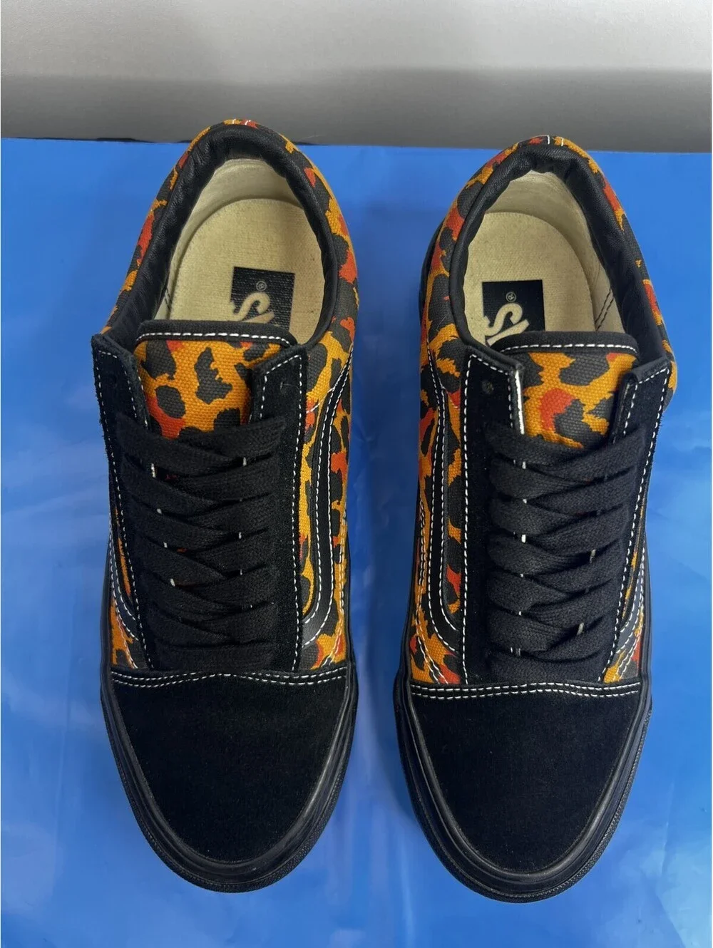 Vans Old Skool Men’s 7.5 Women’s 9 Orange Leopard Animal Print Black Shoes